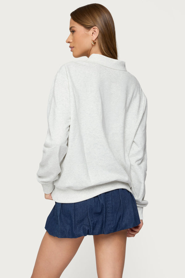 Edikted Scholar Oversized Polo Sweatshirt Gray Melange