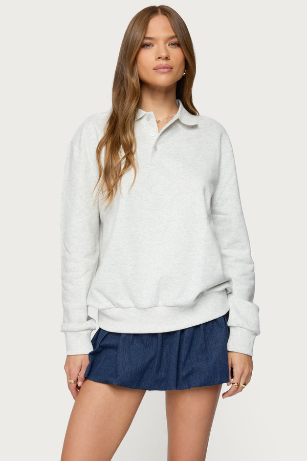 edikted Scholar Oversized Polo Sweatshirt gray melange