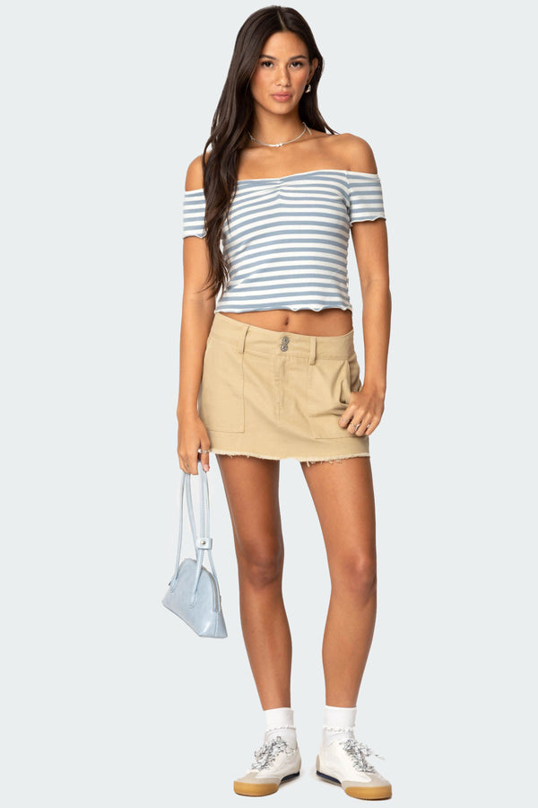 Edikted Shara Striped Off Shoulder Top Blue And White