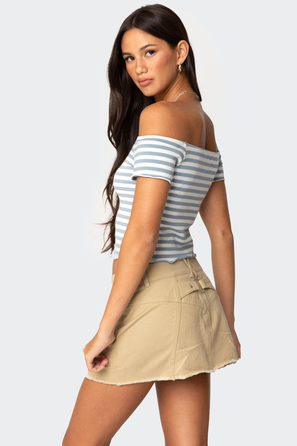 Edikted Shara Striped Off Shoulder Top Blue And White