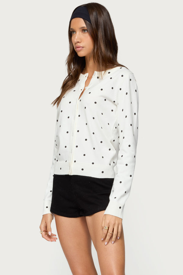 Edikted Shea Polka Dot Knitted Cardigan Black And White