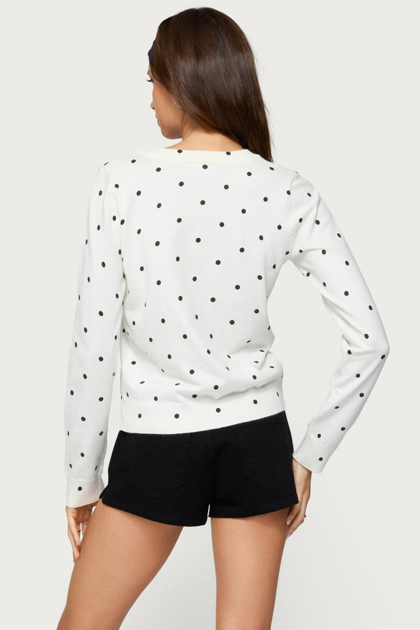 Edikted Shea Polka Dot Knitted Cardigan Black And White
