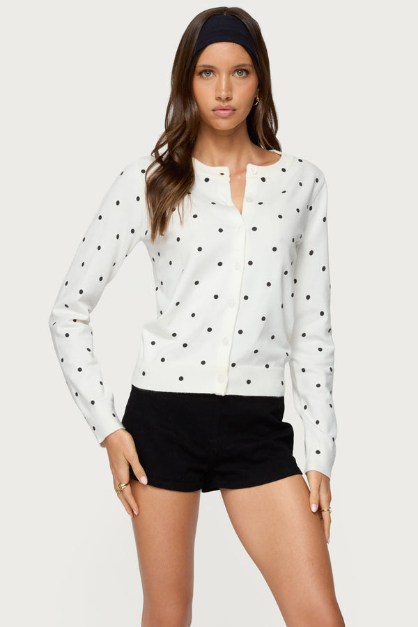edikted Shea Polka Dot Knitted Cardigan black and white
