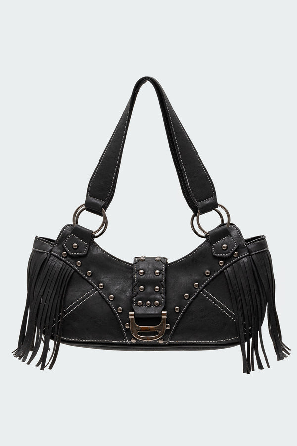Edikted Shterna Fringed Faux Leather Sueded Bag Black
