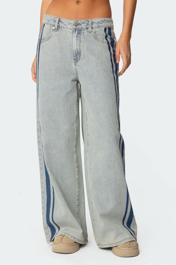 Edikted Side Stripe Washed Low Rise Jeans Light Blue