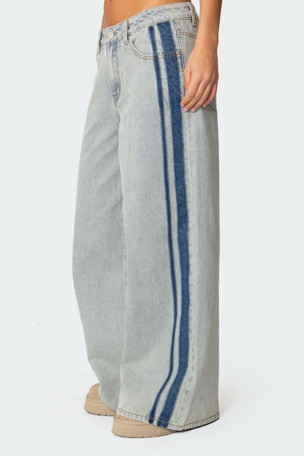 Edikted Side Stripe Washed Low Rise Jeans Light Blue