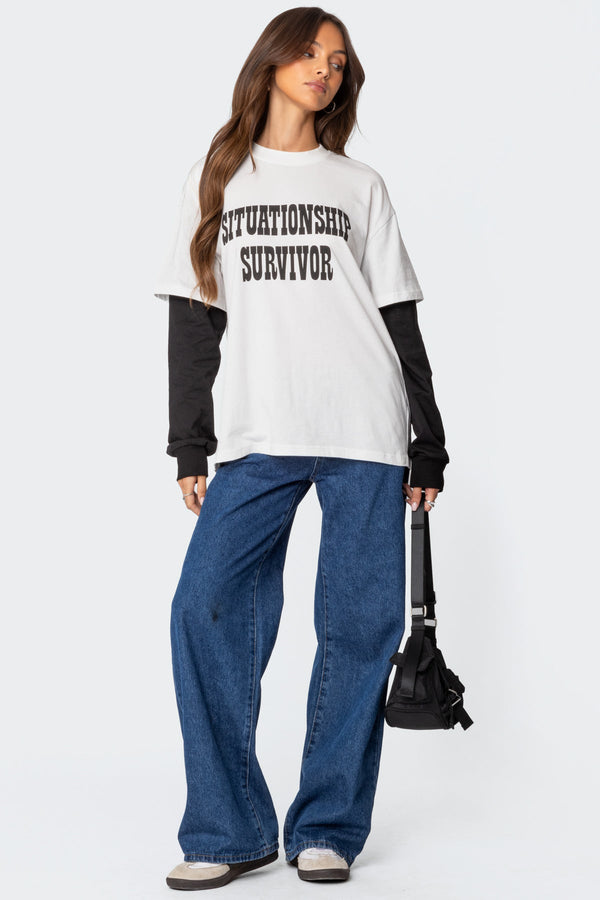 Edikted Situationship Oversized Layered T Shirt White