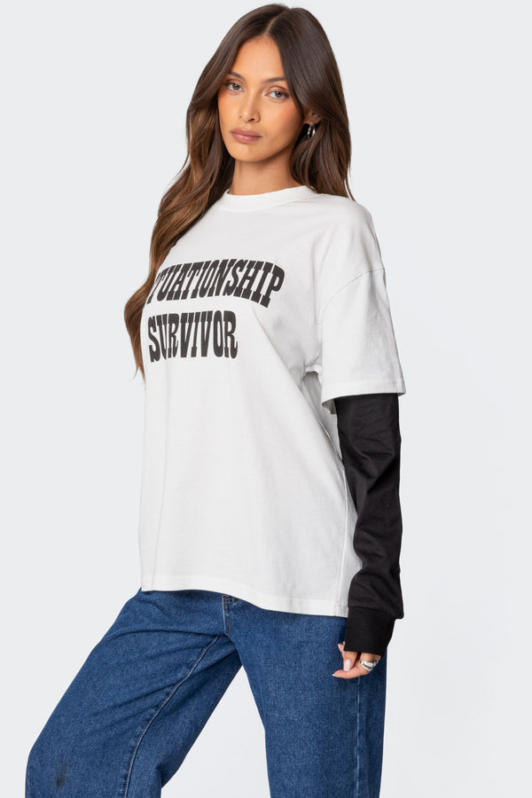 Edikted Situationship Oversized Layered T Shirt White