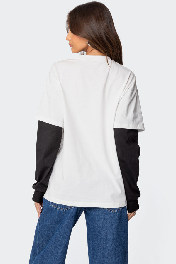Edikted Situationship Oversized Layered T Shirt White