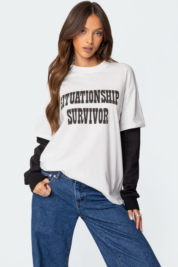 edikted Situationship Oversized Layered T Shirt white