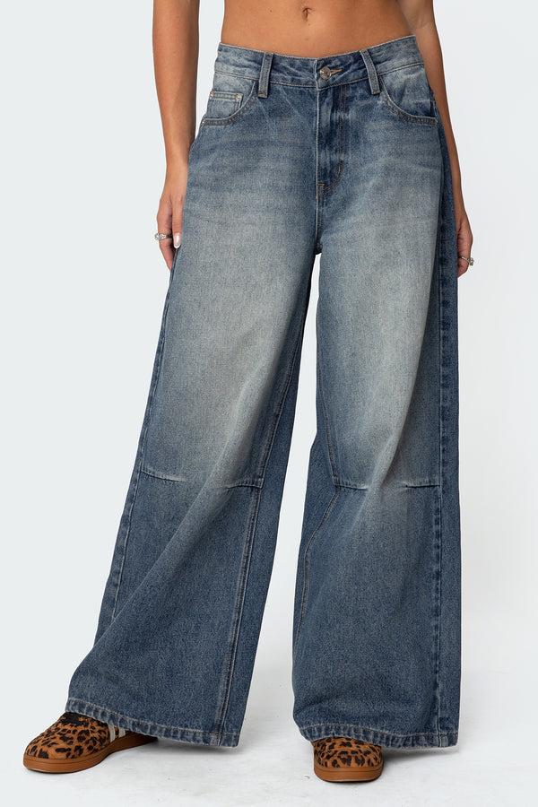 Edikted Skater Girl Washed Low Rise Jeans Blue Washed