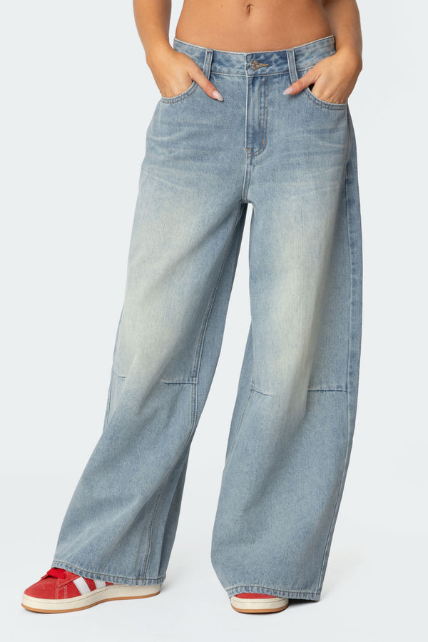 Edikted Skater Girl Washed Low Rise Jeans Light Blue