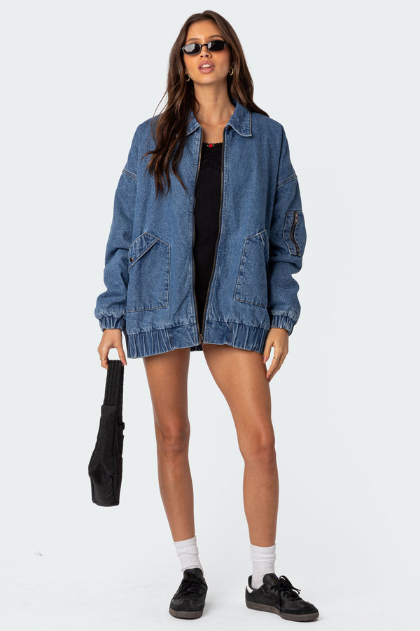 Edikted Sophie Oversized Washed Denim Coat Blue Washed