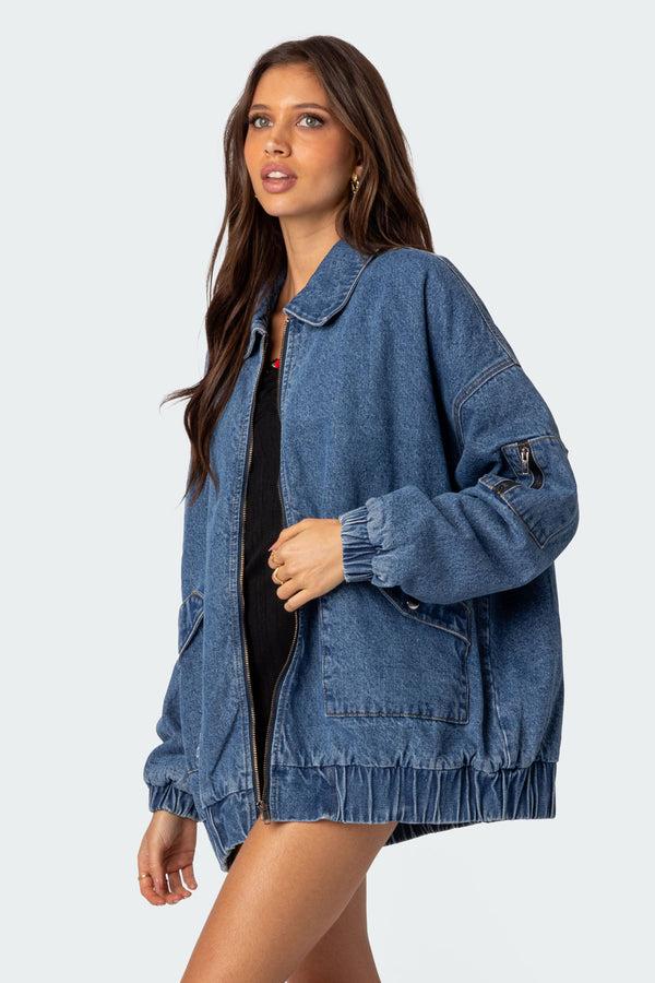 Edikted Sophie Oversized Washed Denim Coat Blue Washed