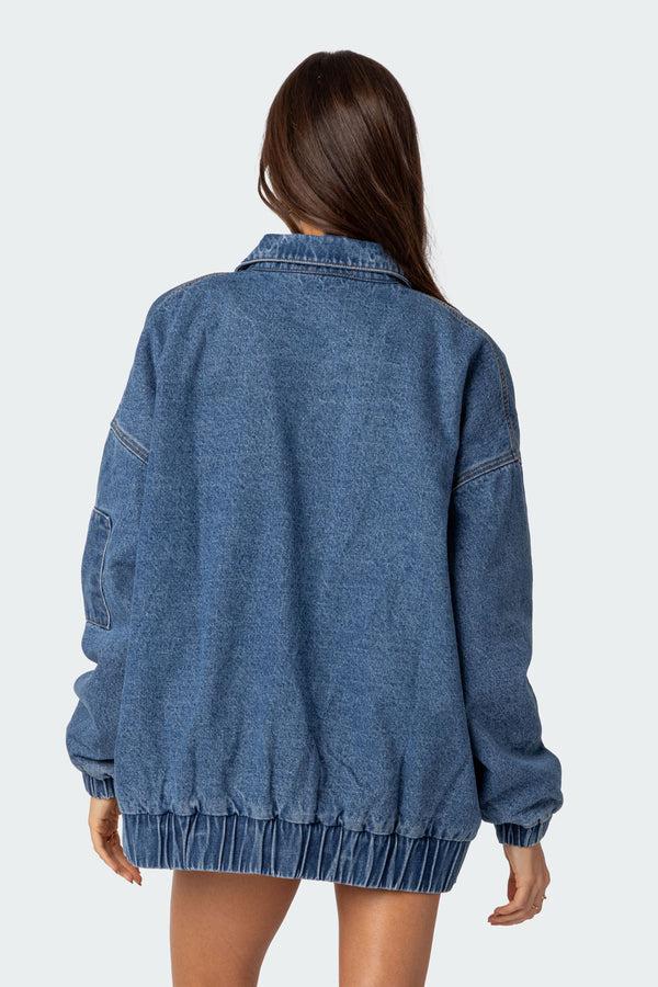Edikted Sophie Oversized Washed Denim Coat Blue Washed