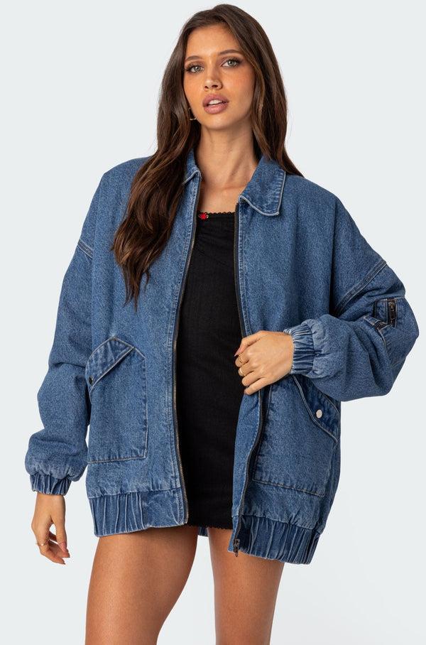 edikted Sophie Oversized Washed Denim Coat blue washed
