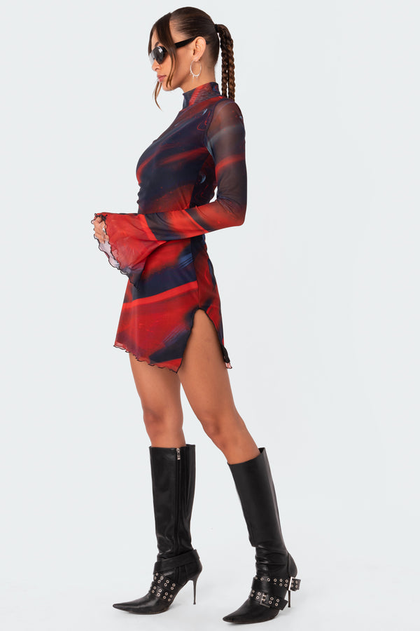 Edikted Sparks Fly Side Slitted Mesh Mini Dress Mix