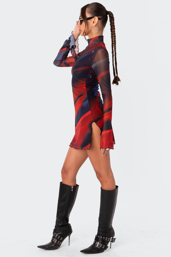 Edikted Sparks Fly Side Slitted Mesh Mini Dress Mix