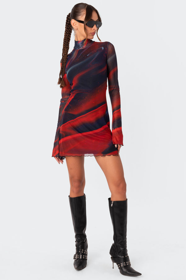 edikted Sparks Fly Side Slitted Mesh Mini Dress mix