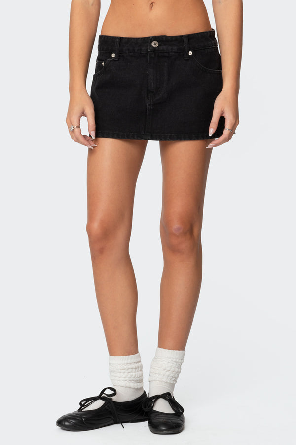 Edikted Spencer Low Rise Denim Micro Skirt Black Washed