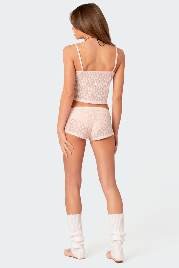 Edikted Starstruck Sheer Low Rise Micro Shorts Light Pink