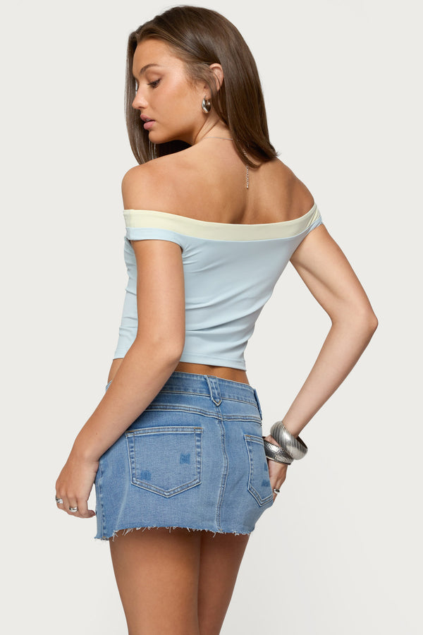 Edikted Strada Contrast Off Shoulder Top Light Blue