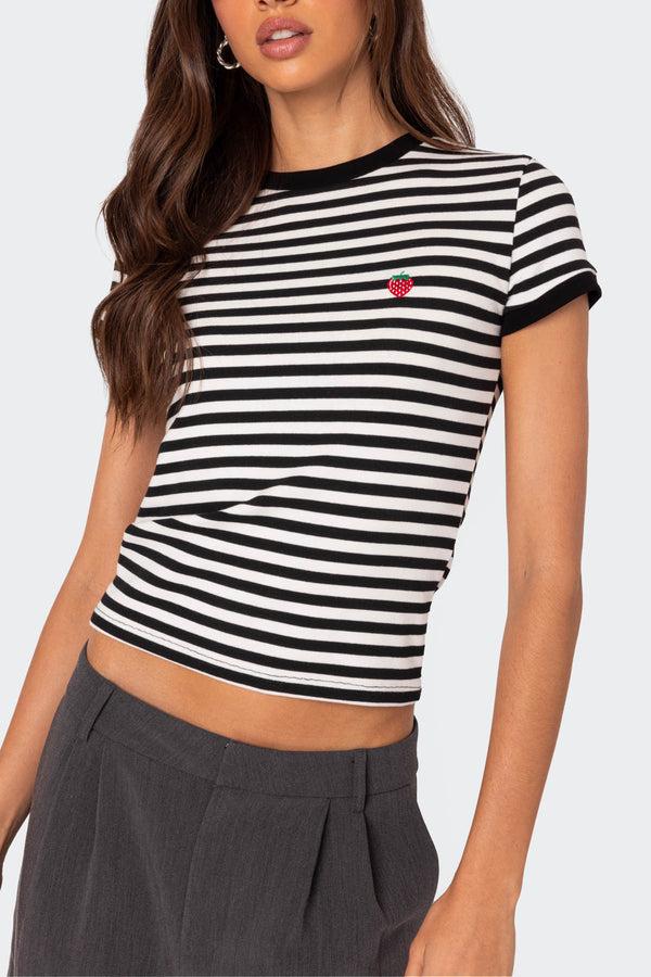 Edikted Strawberry Fields Striped T Shirt Black And White
