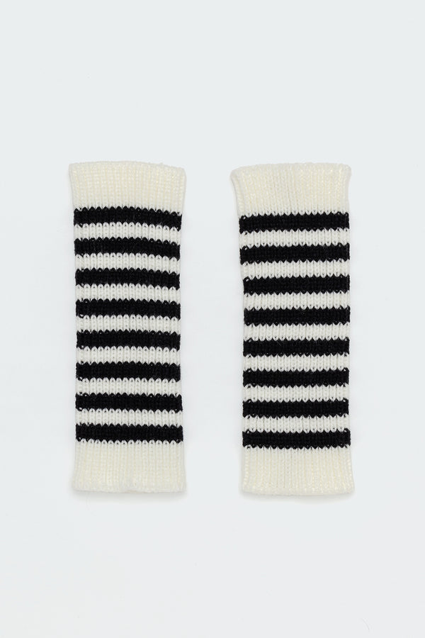 Edikted Striped Knitted Fingerless Gloves Black And White