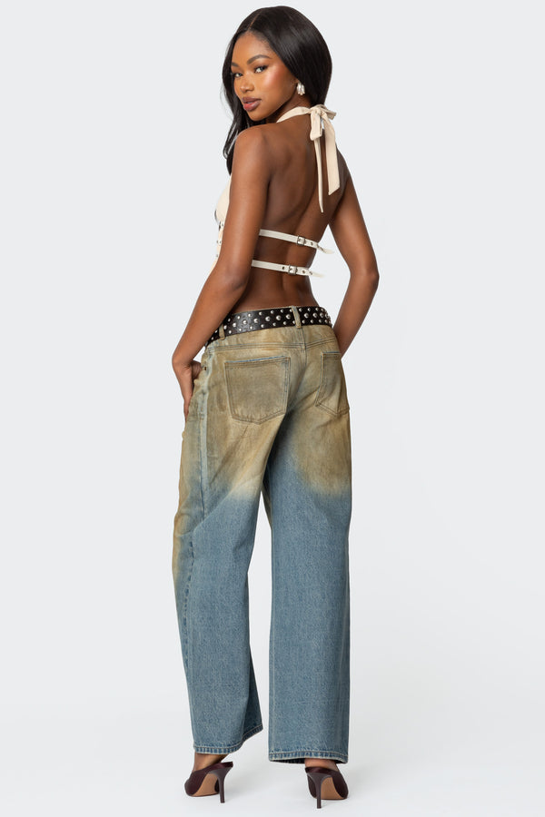 Edikted Studded Split Front Backless Halter Top Cream