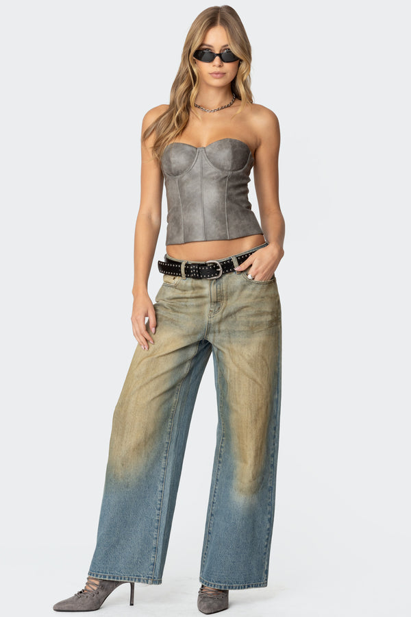 Edikted Sulivan Strapless Faux Leather Corset Gray Washed