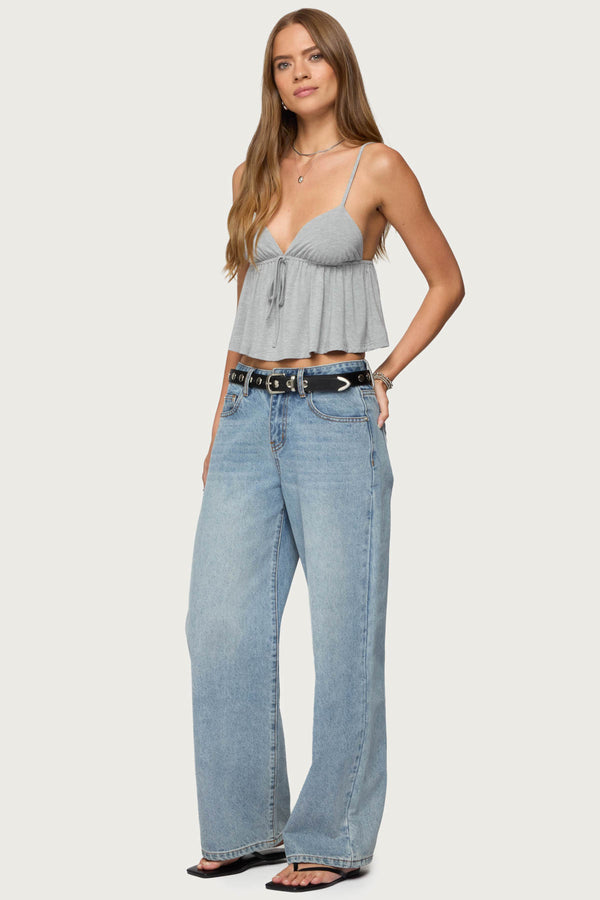 Edikted Sunrise Babydoll Tank Top Light Gray Melange