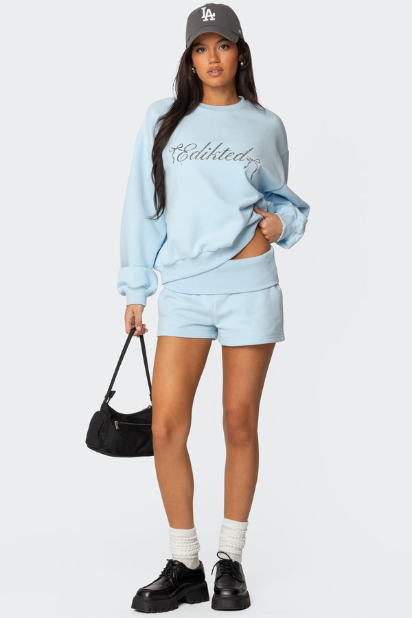 edikted Super Edikted Fold Over Sweat Shorts light blue
