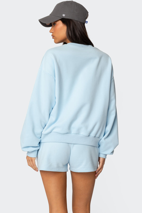 Edikted Super Edikted Rhinestone Oversized Sweatshirt Light Blue