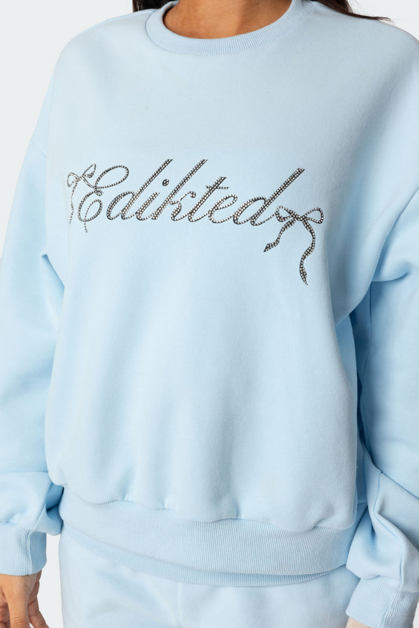 Edikted Super Edikted Rhinestone Oversized Sweatshirt Light Blue