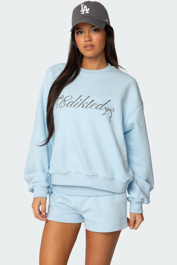 edikted Super Edikted Rhinestone Oversized Sweatshirt light blue