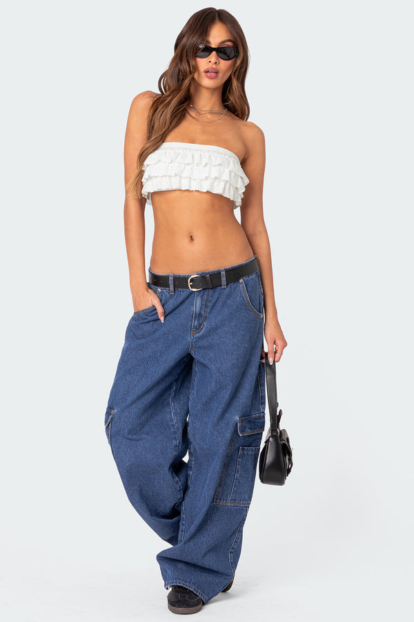 Edikted Super Oversized Belted Boyfriend Jeans Blue Washed