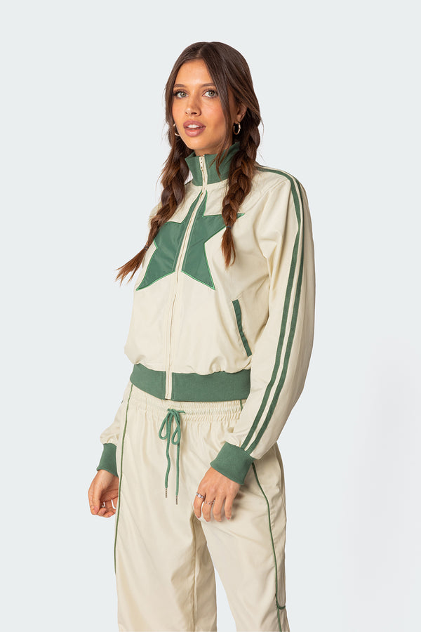 Edikted Superstar Nylon Track Jacket Off White And Olive