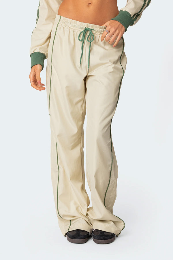 Edikted Superstar Nylon Track Pants Off White And Olive