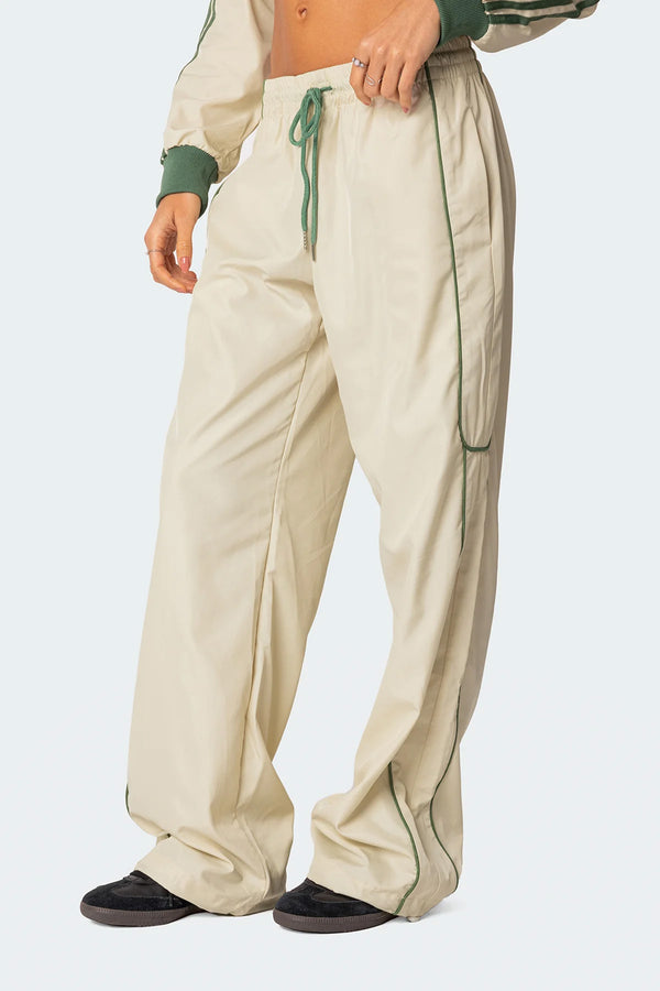 Edikted Superstar Nylon Track Pants Off White And Olive