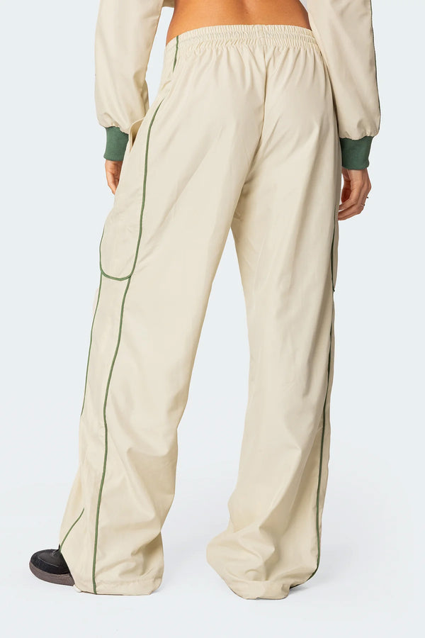 Edikted Superstar Nylon Track Pants Off White And Olive
