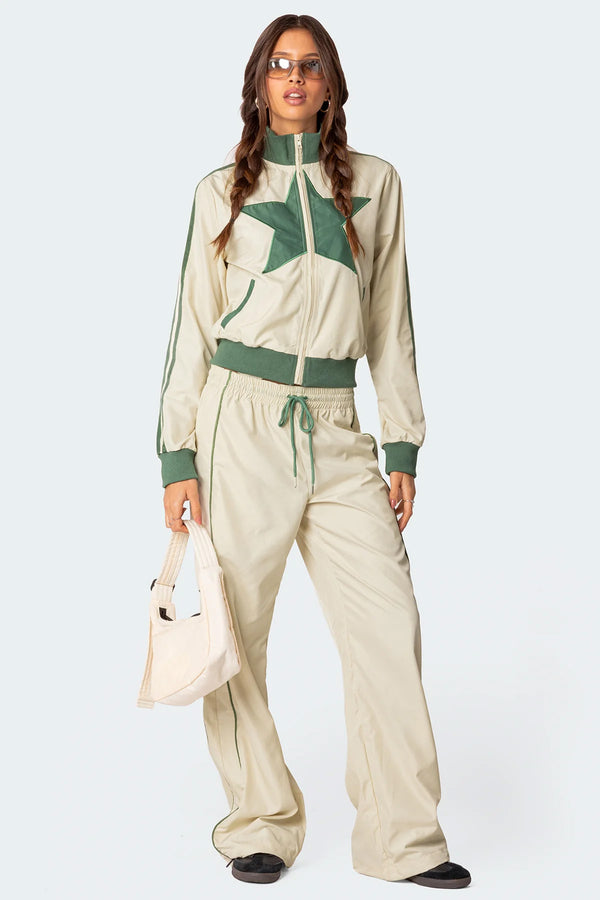 edikted Superstar Nylon Track Pants off white and olive