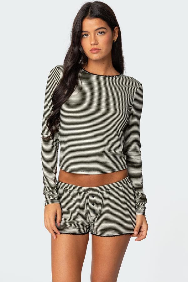 edikted Suzy Striped Long Sleeve T Shirt black and white