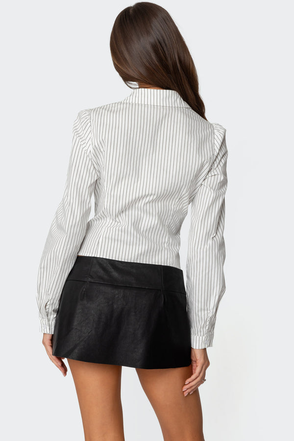 Edikted Tailored Pinstripe Button Up Shirt Black And White