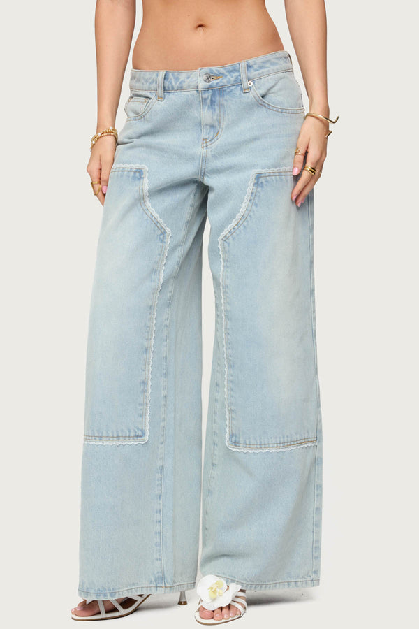 Edikted Teela Lacey Low Rise Carpenter Jeans Light Blue
