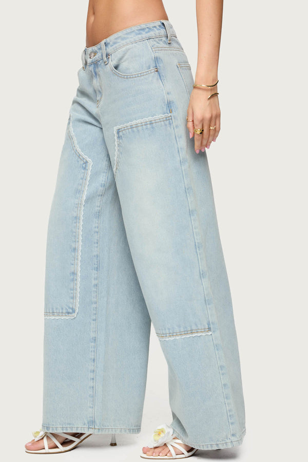 Edikted Teela Lacey Low Rise Carpenter Jeans Light Blue