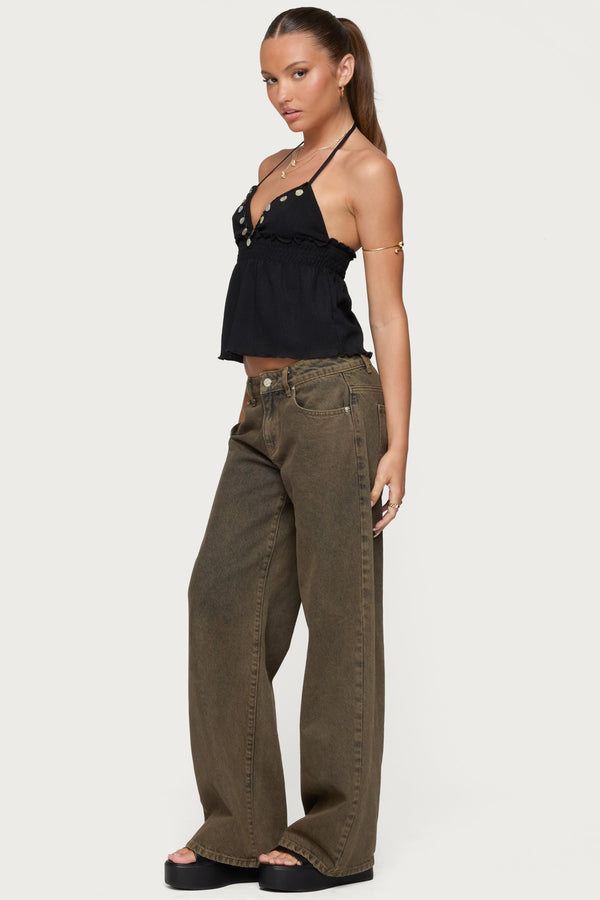 Edikted Textured Iridescent Babydoll Halter Top Black