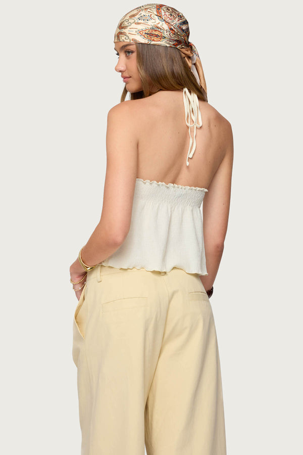 Edikted Textured Iridescent Babydoll Halter Top Cream