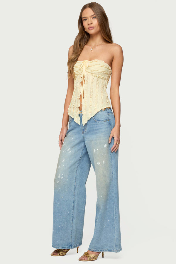 Edikted Textured Ruffle Split Front Strapless Top Yellow