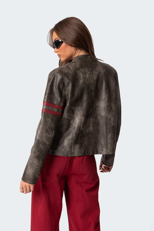 Edikted Thunder Washed Faux Leather Jacket Gray Washed