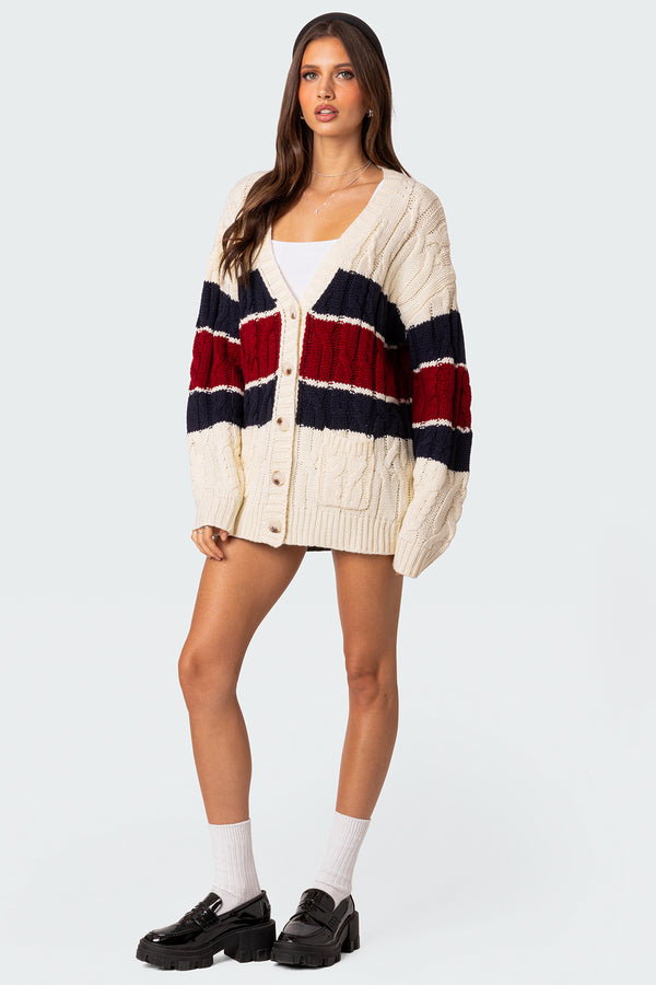 Edikted Tinsley Oversized Cable Knit Cardigan Cream